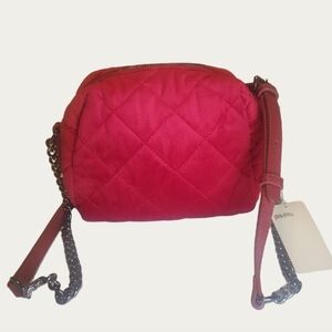 Folli Follie Chic Red Velvet Quilted Crossbody Bag with Chain Strap NWT